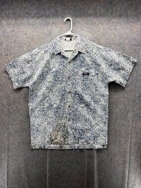 Jimmy'Z Shirt Men Large Blue Geometric Hawaiian Surf Cotton Button Up Vintage